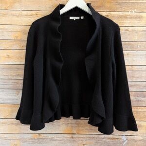 360 Cashmere Sweater Women’s Size Medium Black Ruffle Open Front Cardigan